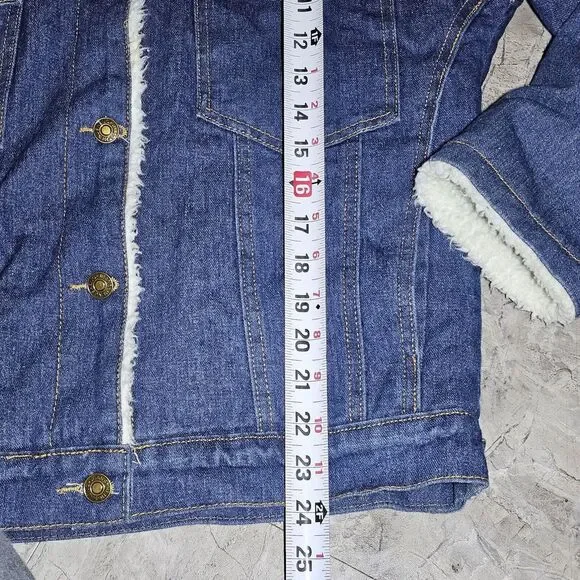 HengSheng Jeans Sherpa Lined Dark Denim Button-Down Jacket Winter MED Blue MENS - Picture 9 of 10